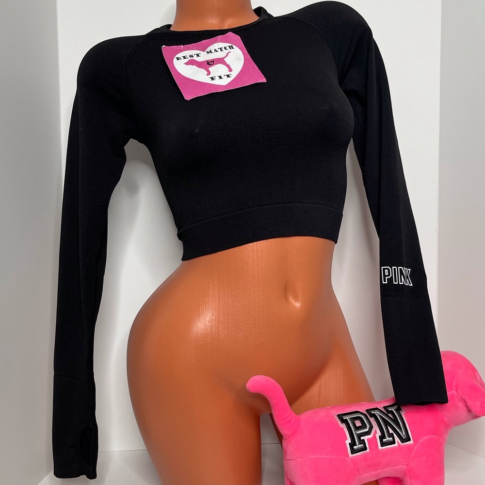 Victoria’s Secret PINK XS Logo Seamless Long-sleeve Crop Top Thumb Holes